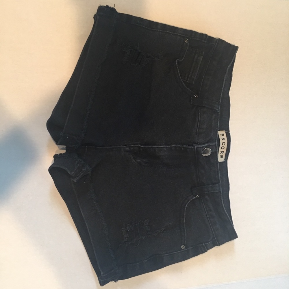 Black denim distressed shorts